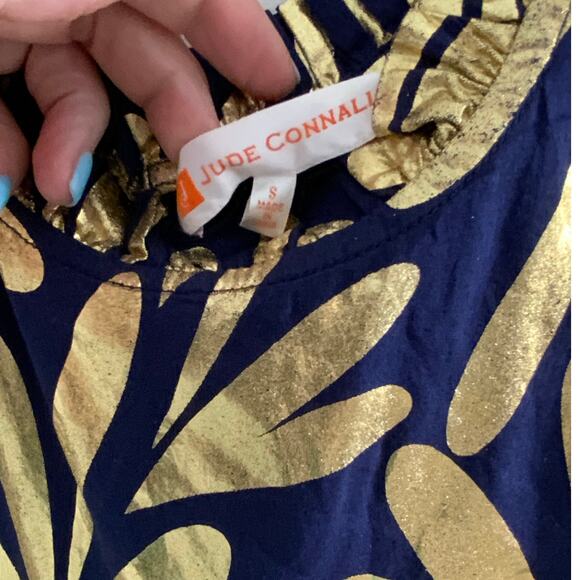 JUDE CONNALLY CONSTANCE DRESS ORNAMENTAL LEAF NAVY GOLD NWT - Picture 3 of 7